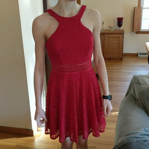 open lace back dress Petite Studio's Carly Dress in Red Floral
